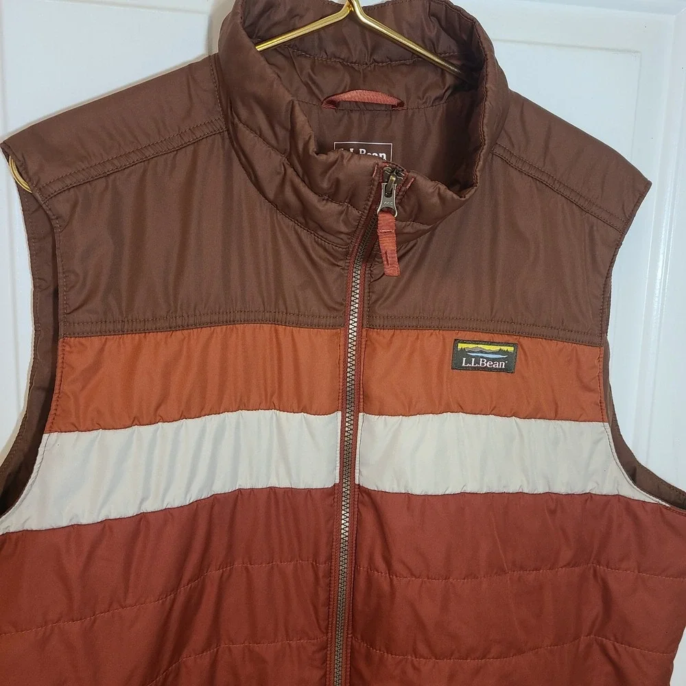 LL Bean Mountain Classic Puffer Vest Men XL Zip Outdoor Camp Retro Rust Brown